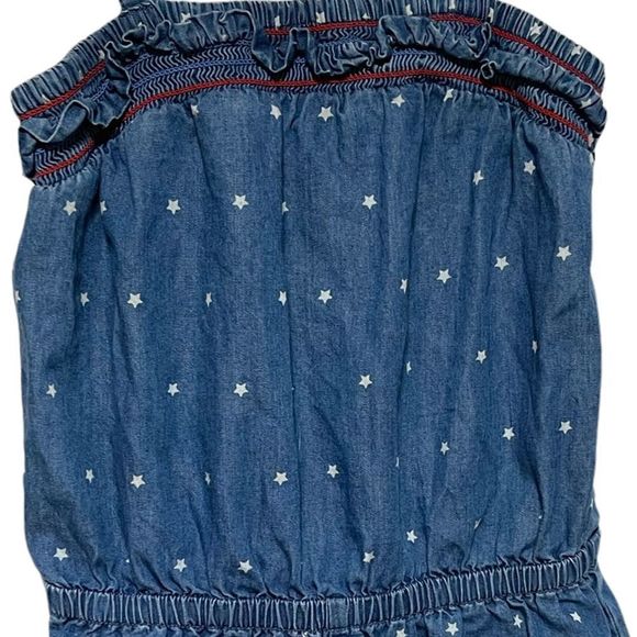 Cat & Jack Blue Chambray Sleeveless Romper with Red Trim and White Stars 6/6X - Picture 3 of 13